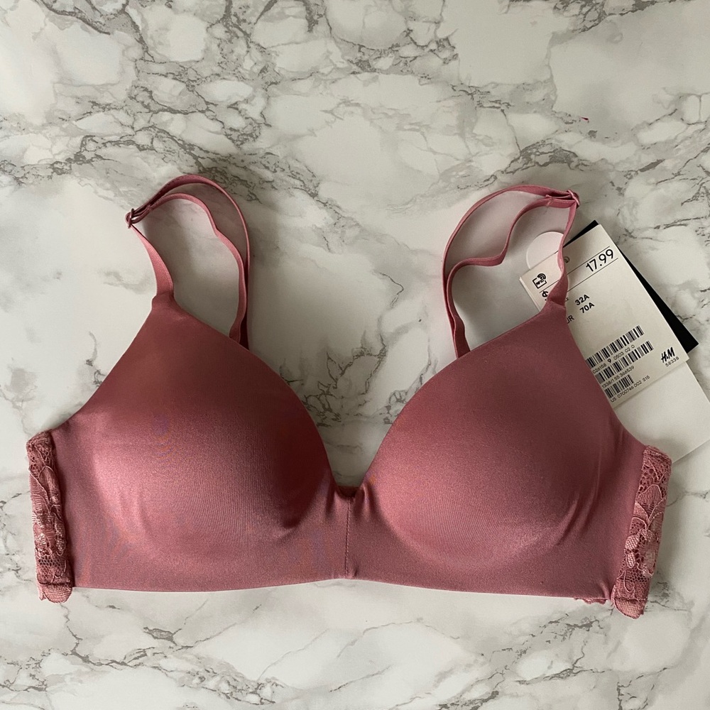 H&M wireless padded microfiber bra pink 32A NWT